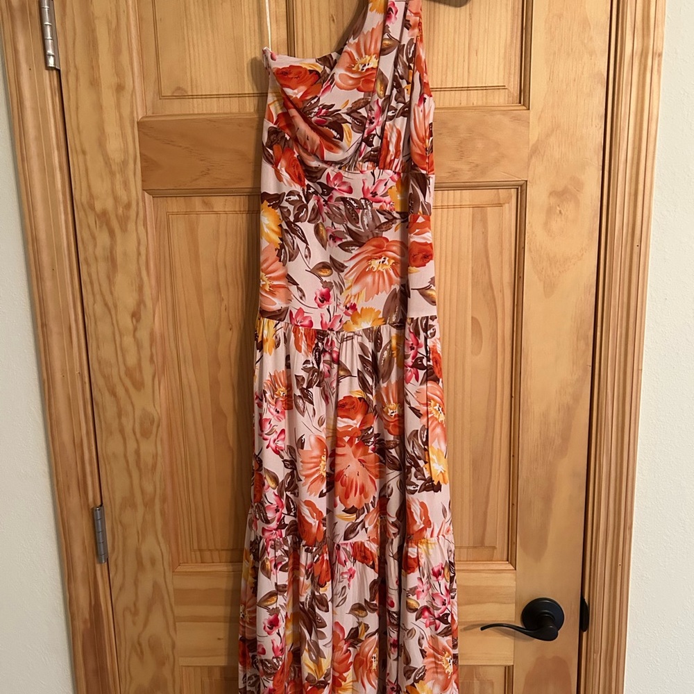 Petal & Pup One-Shoulder Maxi Dress in Pink, Orange and Yellow Floral
